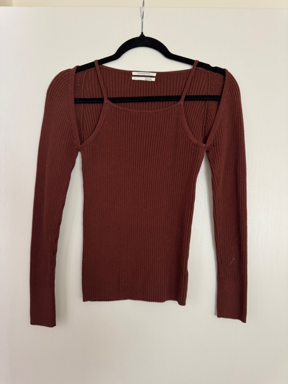 Anthropologie Ribbed Cutout Long-Sleeve Top - Brown